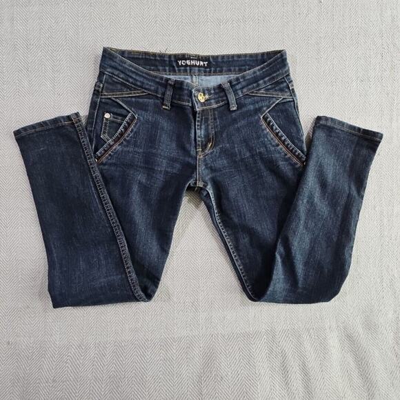 Yoghurt Jeans Women's 16P W32 L28 Dark Wash Blue Tapered Leg Woven Slash Pockets - Picture 2 of 16